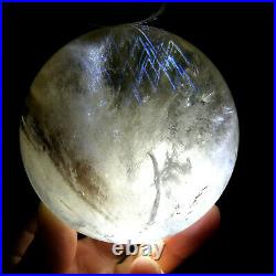 1.48LB 78mm Big Blue Needle Sphere RARE Rainbow Smoky Ghost Quartz Crystal Ball