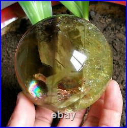 1.53LB 79mm Big Citrine Eye Sphere RARE Rainbow Smoky Ghost Quartz Crystal Ball