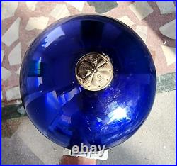 1900 Old Vintage Antique Rare 6.5 Big Round Blue Glass Christmas Kugel Ornament