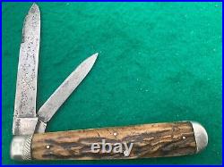 1920-193o Bridge Cutlery Co. Big 4-1/2 Stag Trapper Rare Knife