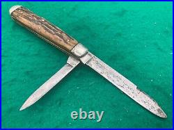 1920-193o Bridge Cutlery Co. Big 4-1/2 Stag Trapper Rare Knife