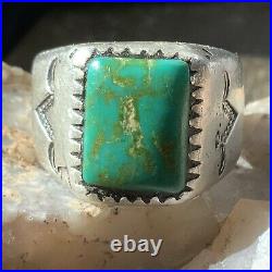 1920s Pawn Navajo Native Green Turquoise Silver Stamped Big Rare Ring Men's 12.5