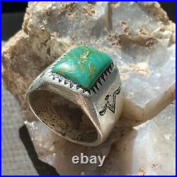 1920s Pawn Navajo Native Green Turquoise Silver Stamped Big Rare Ring Men's 12.5