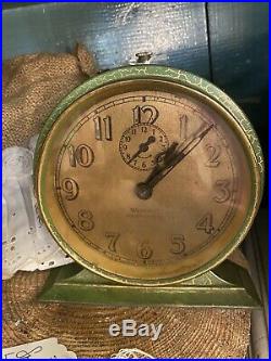 1927 Rare Antique Westclox Big Ben DeLuxe Alarm Clock Green Gold Crackle