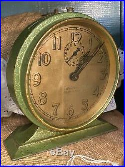 1927 Rare Antique Westclox Big Ben DeLuxe Alarm Clock Green Gold Crackle