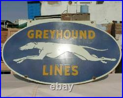 1930's Old Antique Vintage Rare Greyhound Lines Porcelain Enamel Big Sign Board
