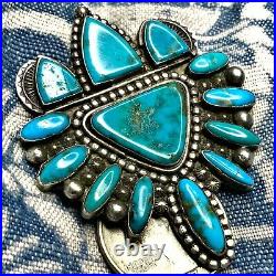 1930s RARE Fella Casa Appa Big Royston Brooch Blue Gem Zuni Turquoise Silver