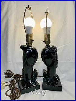 1940s RARE Pair Royal Haeger Black Ceramic Lady Bust Lamps Big Collars Art Nouve