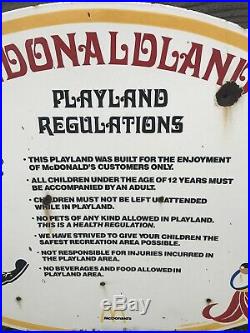 1980 MCDONALD'S LARGE PLAYLAND RULES PORCELAIN SIGN RARE Officer Big Mac