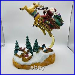 1994 Mercuries Large Bouncing Flying Santa with Reindeer Sleigh Village Rare