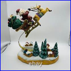 1994 Mercuries Large Bouncing Flying Santa with Reindeer Sleigh Village Rare