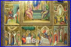 19c RARE RUSSIAN ORTHODOX BIG ICON RESURRECTION 12 FEASTS on gold