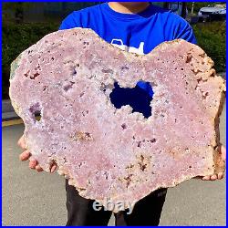 33.55lb Big Pink Amethyst Geode on Stand Top Grade Rare Coloration Druzy Crystal