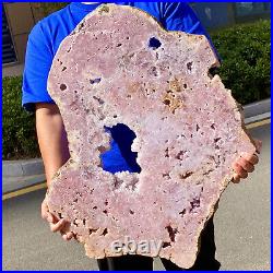 33.55lb Big Pink Amethyst Geode on Stand Top Grade Rare Coloration Druzy Crystal