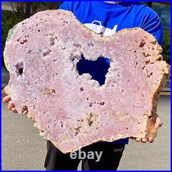 33.55lb Big Pink Amethyst Geode on Stand Top Grade Rare Coloration Druzy Crystal