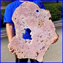 33.55lb Big Pink Amethyst Geode on Stand Top Grade Rare Coloration Druzy Crystal