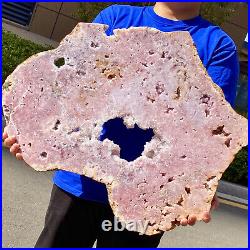 33.55lb Big Pink Amethyst Geode on Stand Top Grade Rare Coloration Druzy Crystal