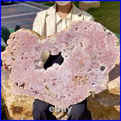 33.62LB Big Pink Amethyst Geode on Stand Top Grade Rare Coloration Druzy Crystal