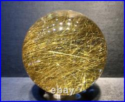 60mm BIG! Rare Natural Clear Gold Rutilated Quartz Crystal Sphere Ball Healing