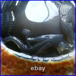 688g RARE Big Moving Water Bubble Enhydro Agate With Hand Carved Dragon & Gourd