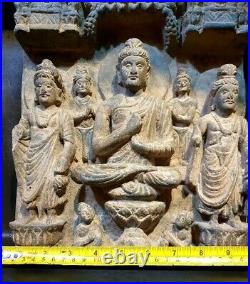 A Big Gandhara Stone Freeze With Seated Buddha And Worshippers Around. Rare