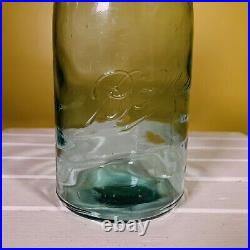 Antique BALL MASON Big Large JAR Glass Top Metal Lid RARE Wavy 4-3 Blue