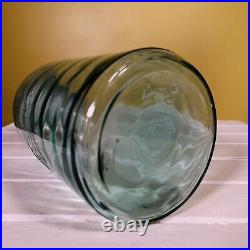 Antique BALL MASON Big Large JAR Glass Top Metal Lid RARE Wavy 4-3 Blue