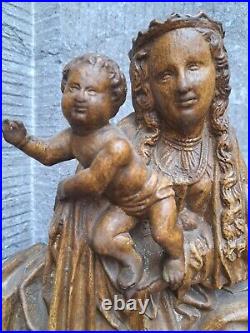 Antique Big Plaster Rare Sitting Madonna with Child Baby Jesus Monastery Statue