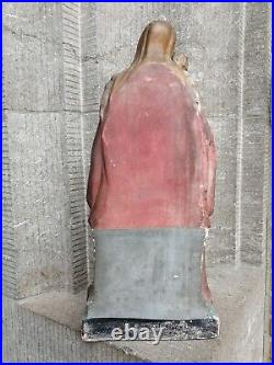 Antique Big Plaster Rare Sitting Madonna with Child Baby Jesus Monastery Statue