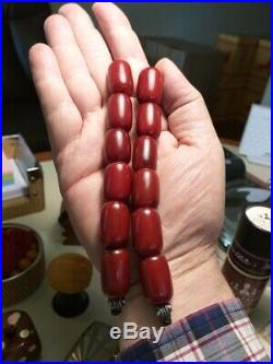 Antique Faturan Veined Cherry Amber Prayer Beads Big Barrel 71,3 g Rare Egyptian