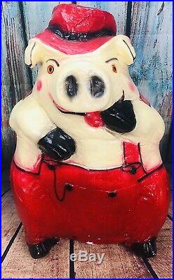 Antique Vintage Piggy Bank Statue Chalkware Plaster Heavy Big Rare Folk Art