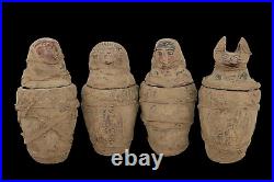 BIG RARE ANCIENT EGYPTIAN ANTIQUE 4 MUMMIFIED CANOPIC Jars Dead Mummification A+
