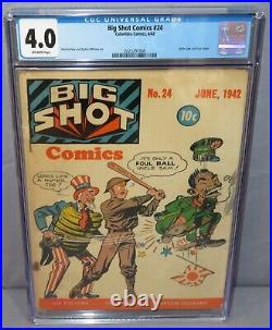 BIG SHOT COMICS #24 (Rare Uncle Sam & Tojo WWII Baseball Cover) CGC 4.0 VG 1942