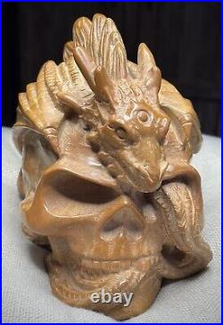 Big Dragon On Skull 6lbs Rare Hand Carved Beautiful Detailed Collectible Gift