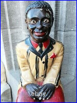 Big Rare Antique Carved Wood Statue Figure of a Black Man Dandy Butler Musician