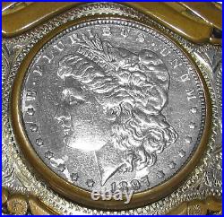 Big Vintage Rare Comstock Silver Morgan Dollar 1897 Western Silver Belt Buckle