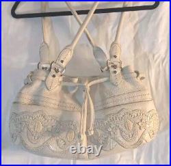 Brighton Lolita Masterpiece White 3d Leather Applique Embroidered Handbag