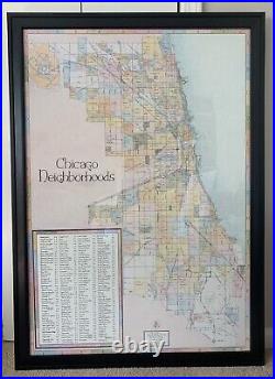 Chicago Neighborhoods Vintage 1992 Large Framed Map by Big Stick Inc RARE
