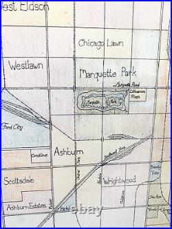 Chicago Neighborhoods Vintage 1992 Large Framed Map by Big Stick Inc RARE