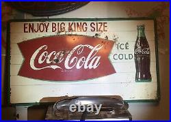 Coca Cola LARGE enjoy Big King Size ice ColdFISH TAIL SIGN 56x32 Vintage Rare