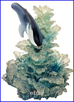 Dakin Wyland BIG BREACH WATERFALL Fountain Blue Whale 2 PC Sculpture RARE HTF