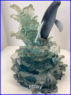 Dakin Wyland BIG BREACH WATERFALL Fountain Blue Whale 2 PC Sculpture RARE HTF