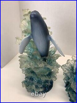 Dakin Wyland BIG BREACH WATERFALL Fountain Blue Whale 2 PC Sculpture RARE HTF