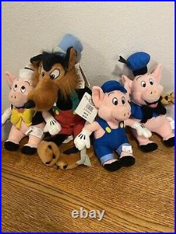 Disney Three Little Pigs And The Big Bad Wolf Plush Stuffed Animal Tags Rare
