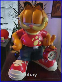 Extremely Rare! Garfield Standing Holding Alarm Clock Old Big Figurine Statue