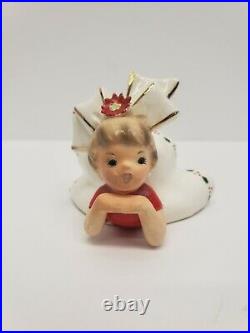 Extremely Rare Vintage 1963 Inarco Christmas Poinnsettia Big Bow Girl Figurine