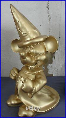 Extremely Rare! Walt Disney Mickey Mouse Fantasia in Gold Color Big Fig Statue