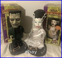 Gemmy Big Head Frankenstein Monster & Bride Of Frankenstein With Box Rare Telco