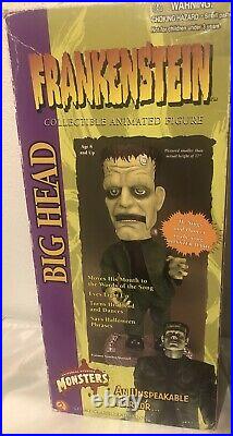 Gemmy Big Head Frankenstein Monster & Bride Of Frankenstein With Box Rare Telco