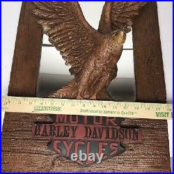 Harley Davidson Eagle Big Sign Wall Plaque Mirror Rare VTG 24 x 16 USA Made